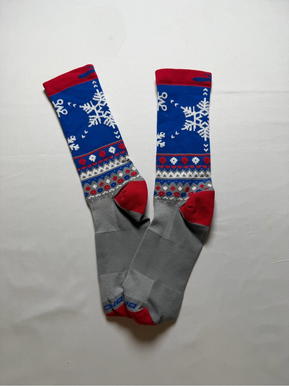 Brooks Royal Blue, Red & Gray Snowflake Crew Socks